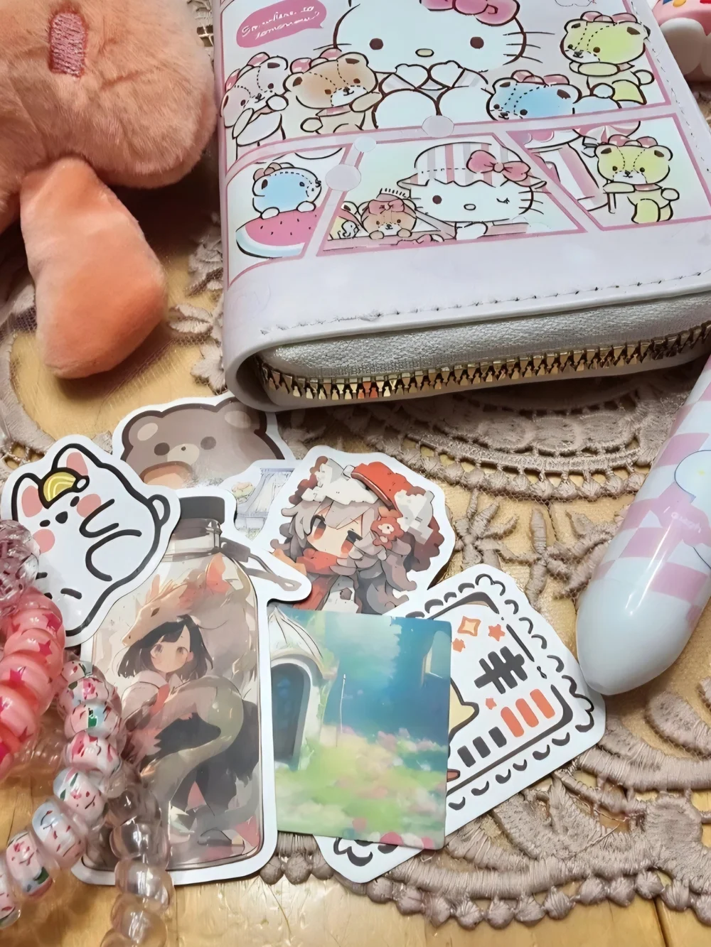 Hello Kitty Pastel Comic Zip Wallet & Pink Accessories Set